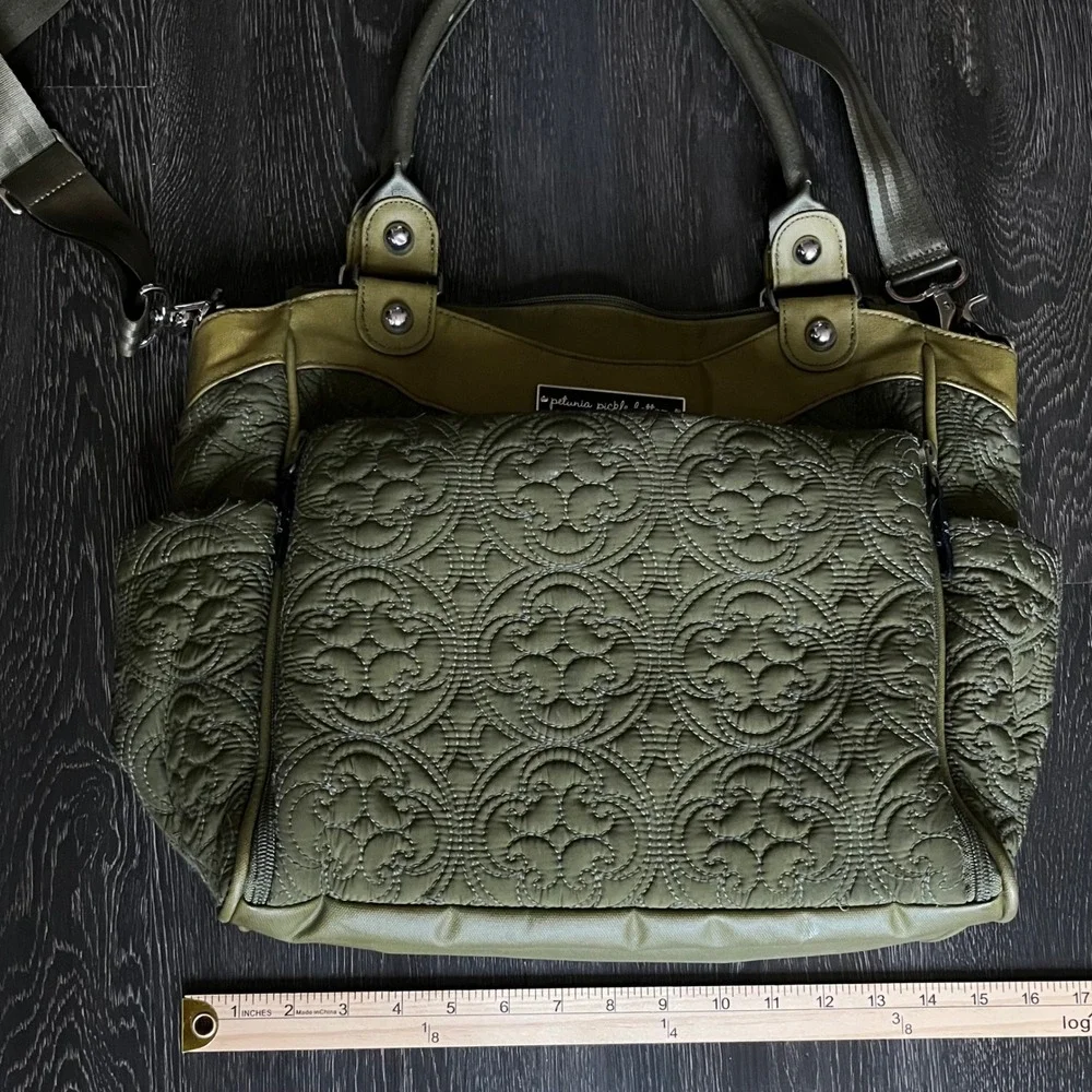 Petunia Pickle Bottom City Carryall Quilted Diaper Bag Olive Tote Crossbody Luxe
